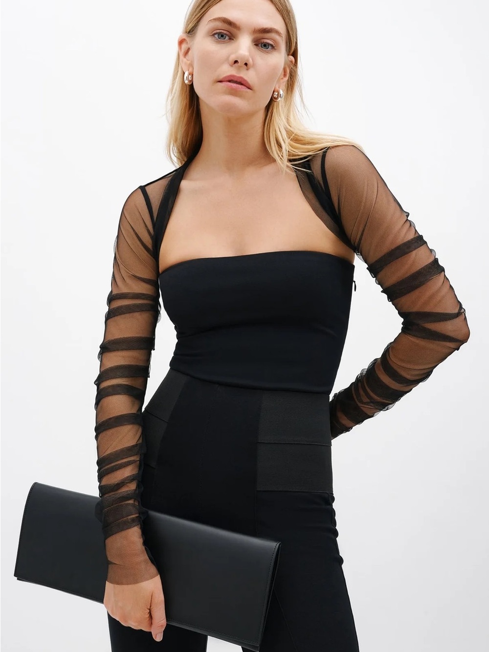 Marcella NYC Black Sheer Mesh Long-Sleeve Bolero